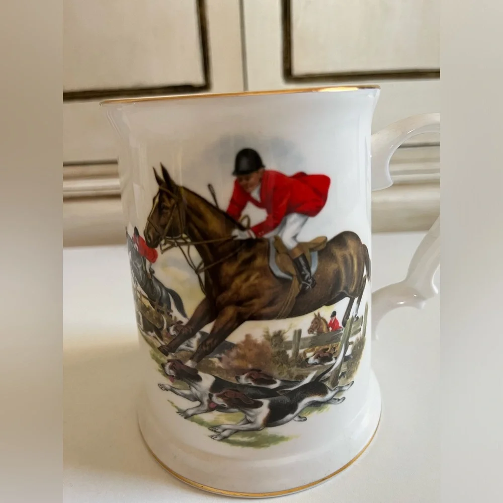 VINTAGE ROYAL FINE BONE CHINA GRAFTON TANKARD FOX HUNT MUG EQUESTRIAN